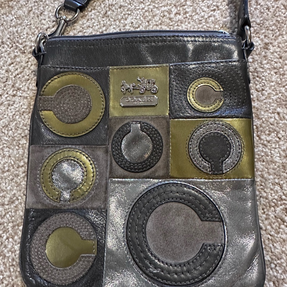 Coach Metallic And Olive Patchwork Crossbody Bag - image 1